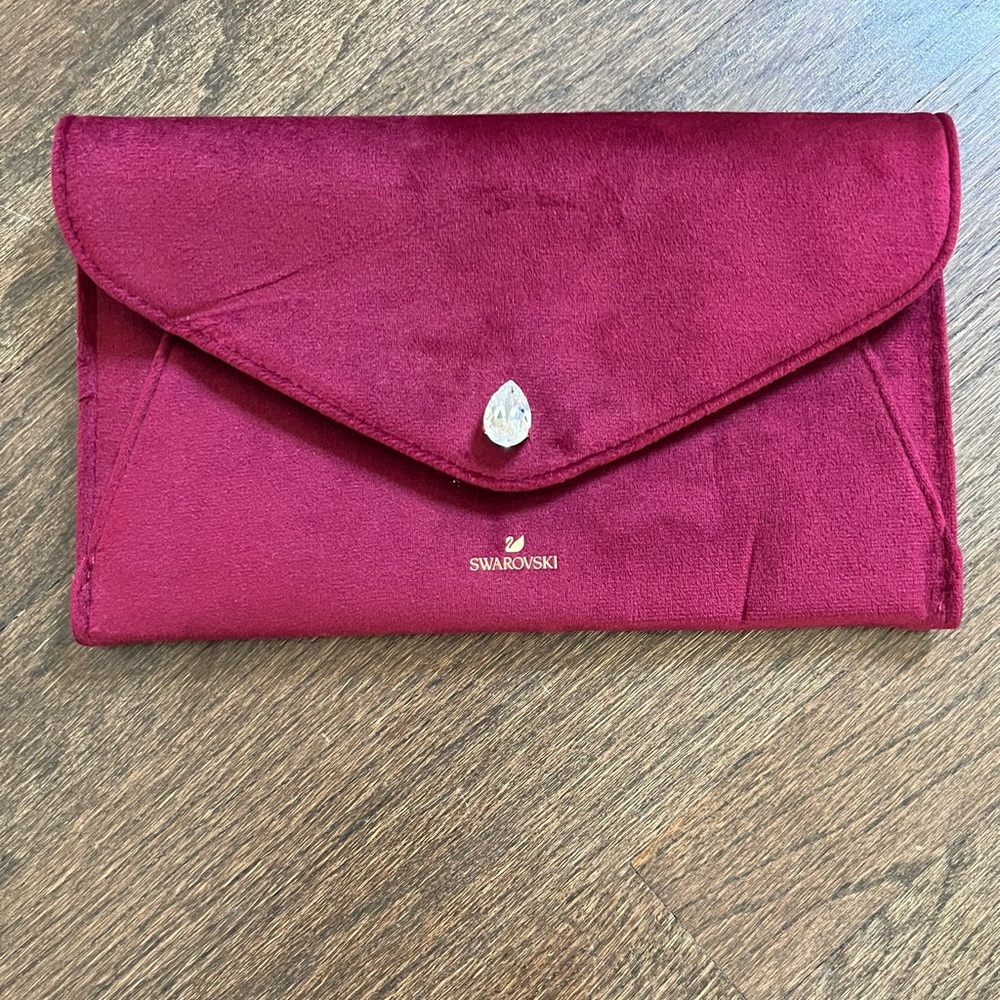 Swarovski Burgundy Faux Suede Holiday Clutch NWOT